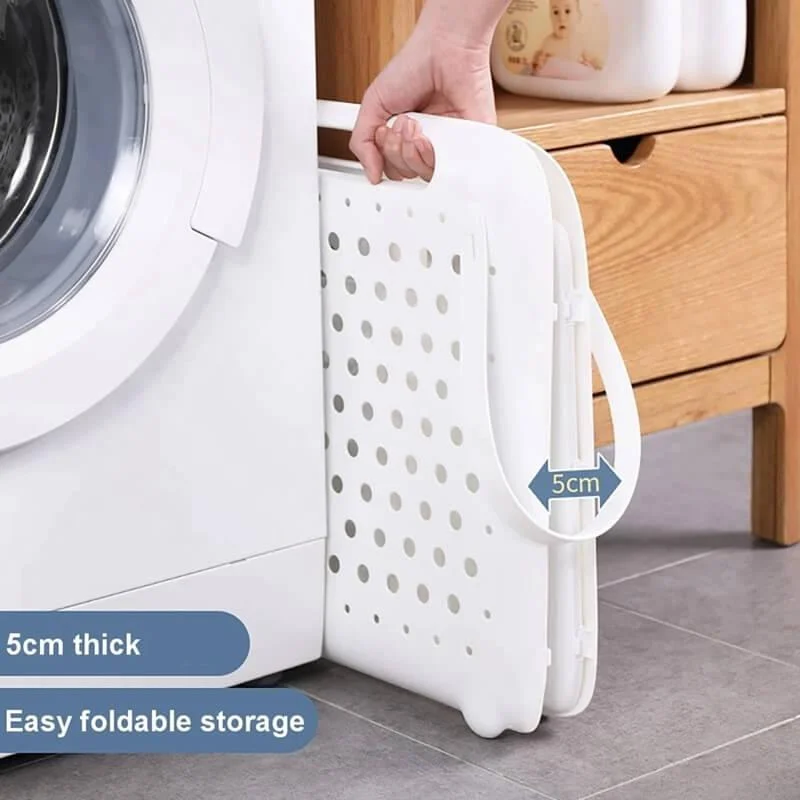 Folding Flexible Plastic Laundry Basket With Handles -Bathlova