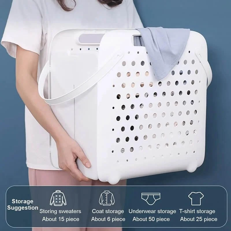 Folding Flexible Plastic Laundry Basket With Handles -Bathlova