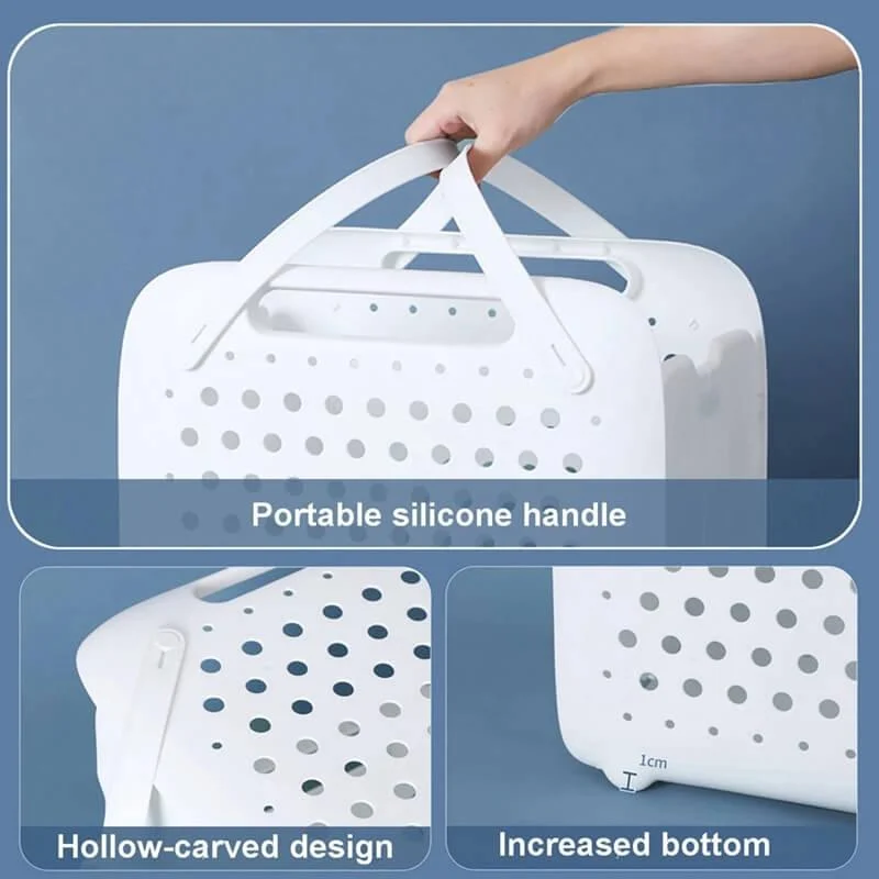 Folding Flexible Plastic Laundry Basket With Handles -Bathlova