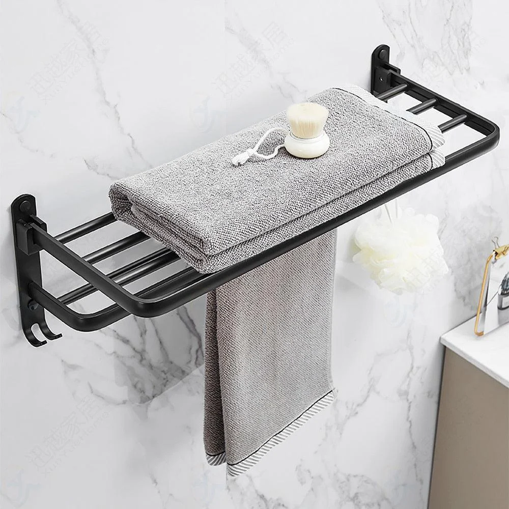 Folding Holder With Hook Bathroom Wall Mount Rail Shower Hanger -Bathlova