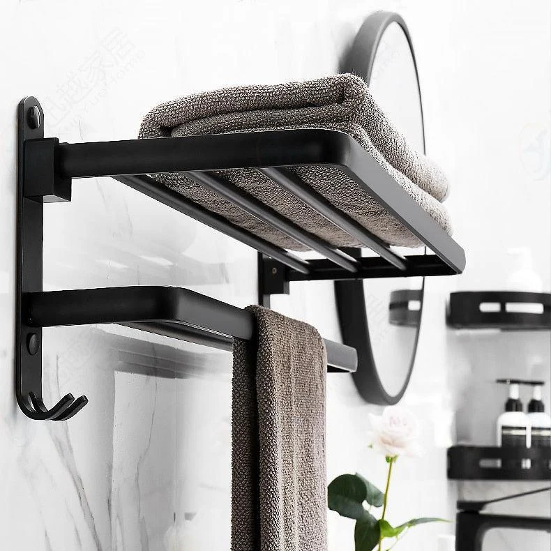 Folding Holder With Hook Bathroom Wall Mount Rail Shower Hanger -Bathlova