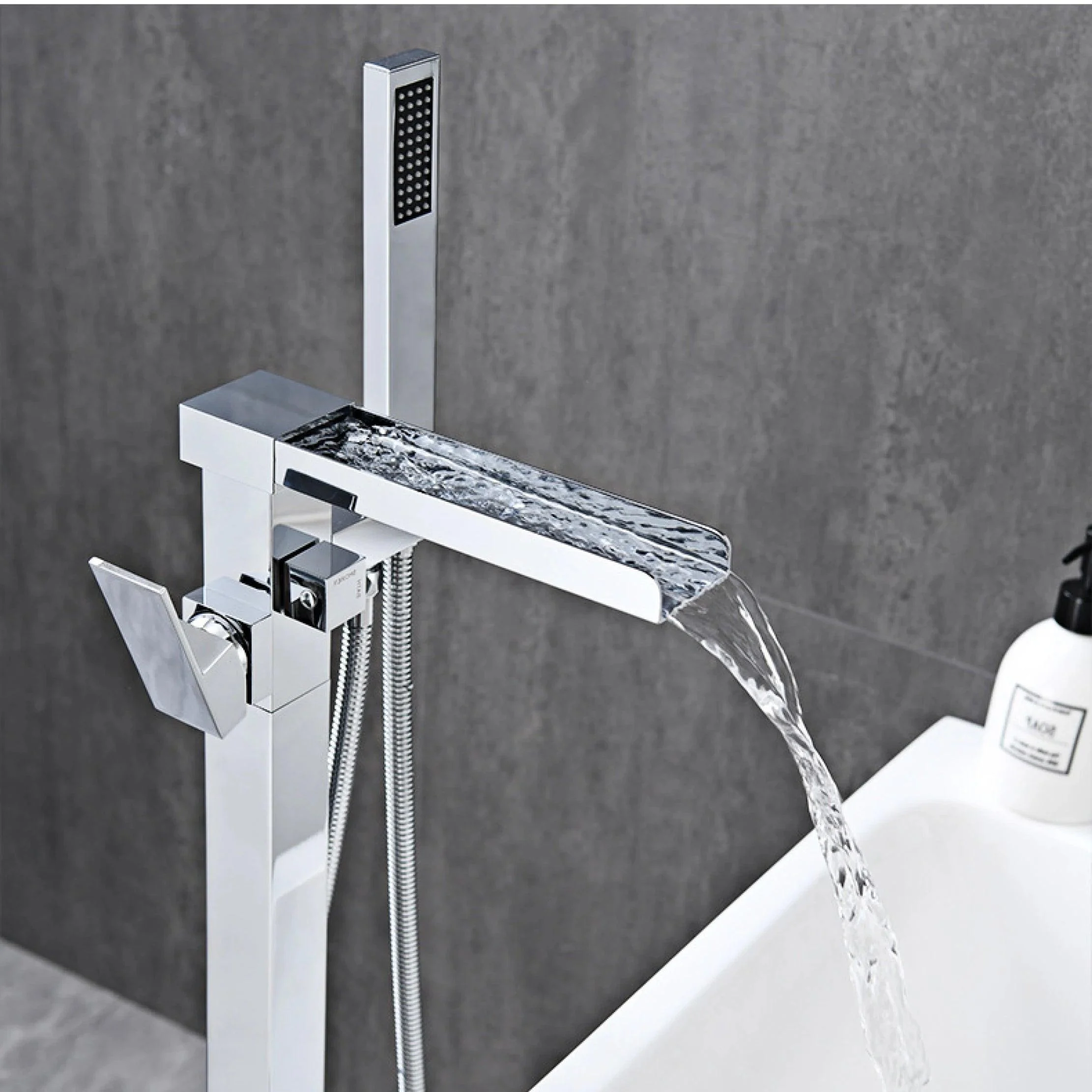 Freestanding Bathtub Tap Waterfall Tub Tap with Hand Shower -Bathlova