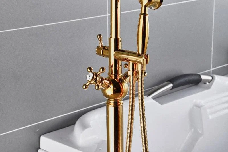 Freestanding Gold Bathtub Tap with Cross Handle -Bathlova