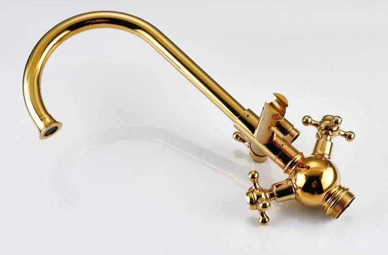 Freestanding Gold Bathtub Tap with Cross Handle -Bathlova