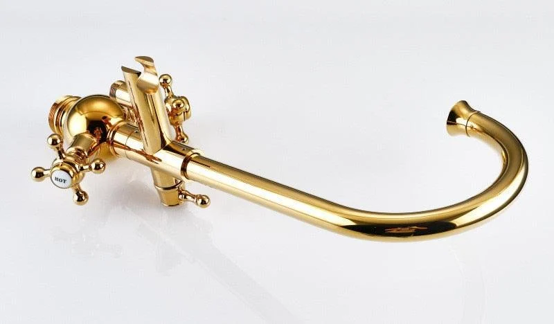 Freestanding Gold Bathtub Tap with Cross Handle -Bathlova