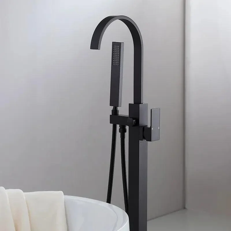 Freestanding Matte Black Bathtub Tap with Handshower -Bathlova