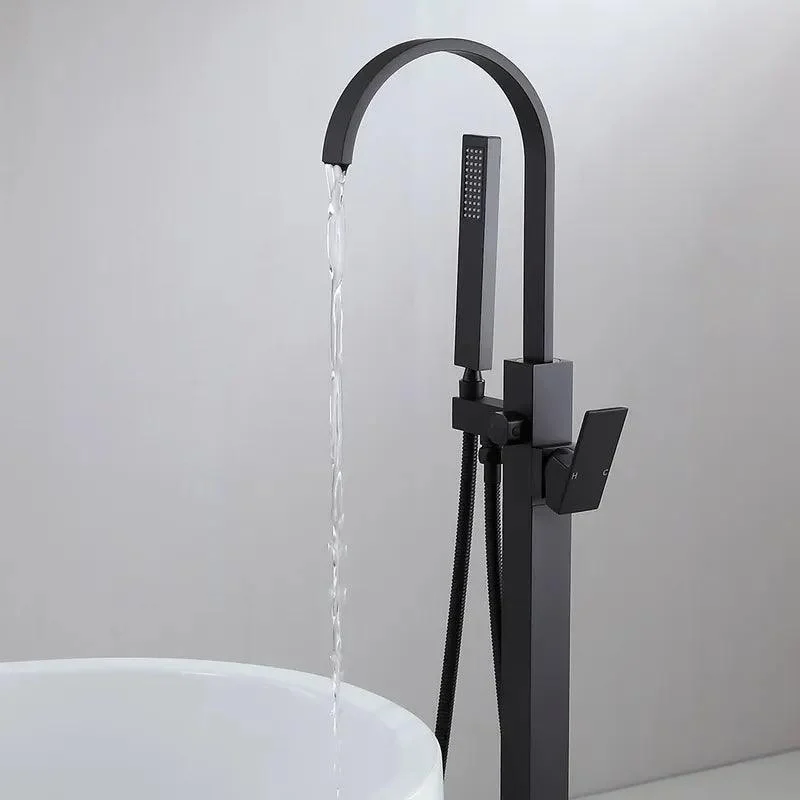 Freestanding Matte Black Bathtub Tap with Handshower -Bathlova