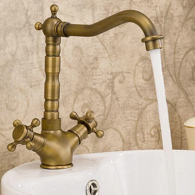 Glam Basin Lavatory Tap Brass 2 Cross Handles with Water Hose Bathroom Tap -Bathlova