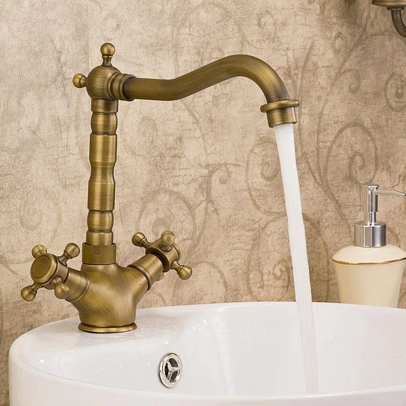 Glam Basin Lavatory Tap Brass 2 Cross Handles with Water Hose Bathroom Tap -Bathlova