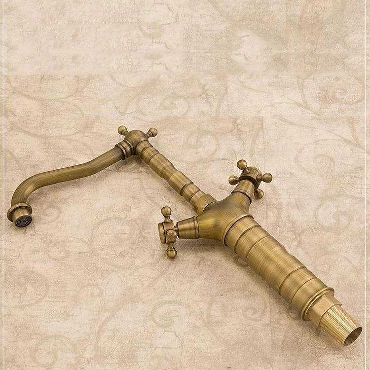 Glam Basin Lavatory Tap Brass 2 Cross Handles with Water Hose Bathroom Tap -Bathlova