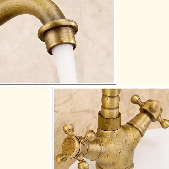 Glam Basin Lavatory Tap Brass 2 Cross Handles with Water Hose Bathroom Tap -Bathlova