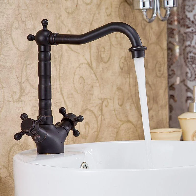 Glam Basin Lavatory Tap Brass 2 Cross Handles with Water Hose Bathroom Tap -Bathlova