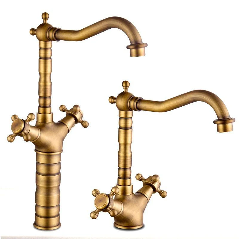 Glam Basin Lavatory Tap Brass 2 Cross Handles with Water Hose Bathroom Tap -Bathlova