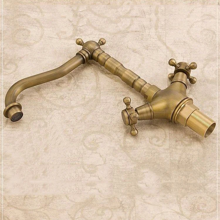 Glam Basin Lavatory Tap Brass 2 Cross Handles with Water Hose Bathroom Tap -Bathlova