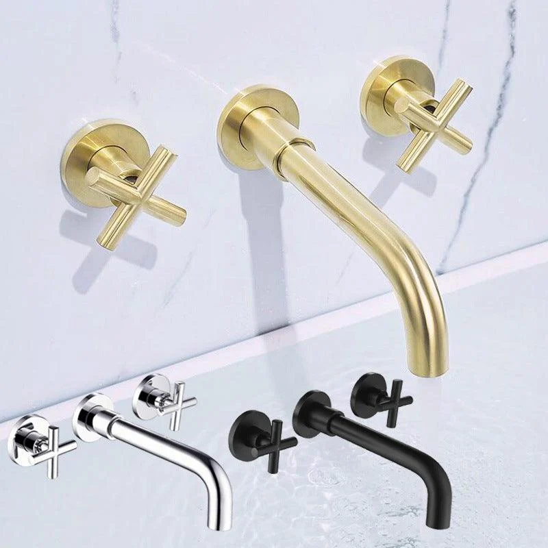 Glam Bathroom Sink Tap Circular Wall Mounted Bathroom Tap with Cross Handles -Bathlova