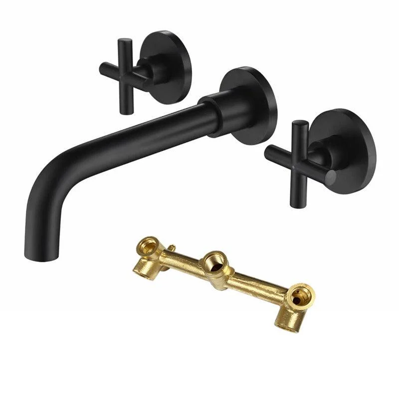 Glam Bathroom Sink Tap Circular Wall Mounted Bathroom Tap with Cross Handles -Bathlova