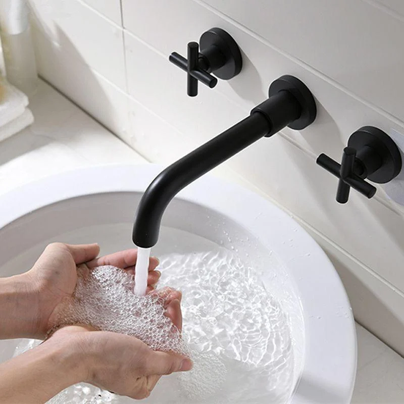 Glam Bathroom Sink Tap Circular Wall Mounted Bathroom Tap with Cross Handles -Bathlova