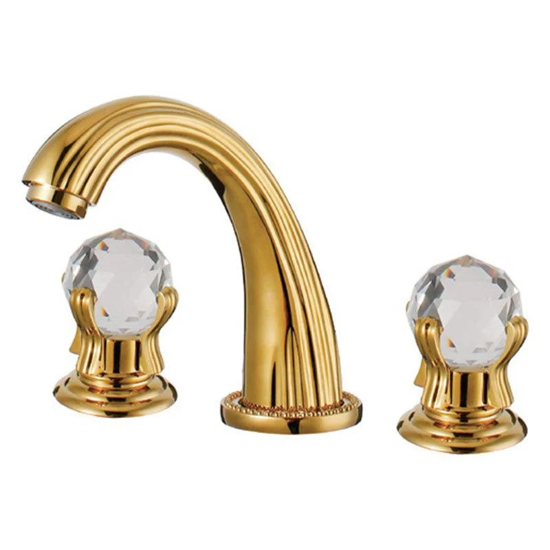 Glam Centerset Tap Brass 2 Knob Handles 3 Holes Low Arc Bathroom Sink Tap -Bathlova