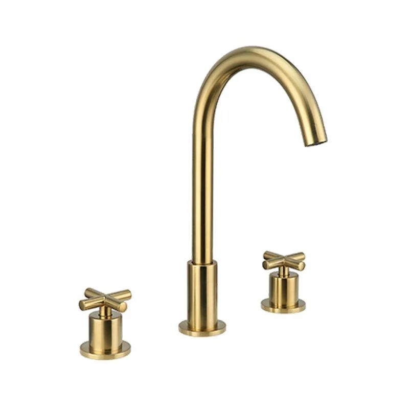 Glam Centerset Tap Brass Cross Handles 3 Holes Gooseneck Bathroom Sink Tap -Bathlova