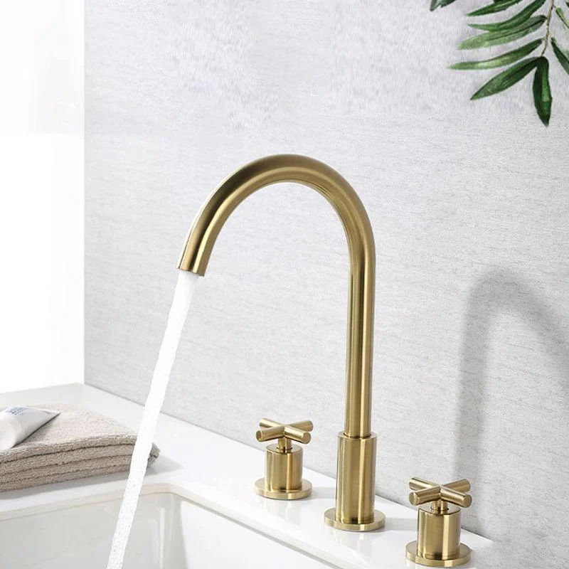 Glam Centerset Tap Brass Cross Handles 3 Holes Gooseneck Bathroom Sink Tap -Bathlova