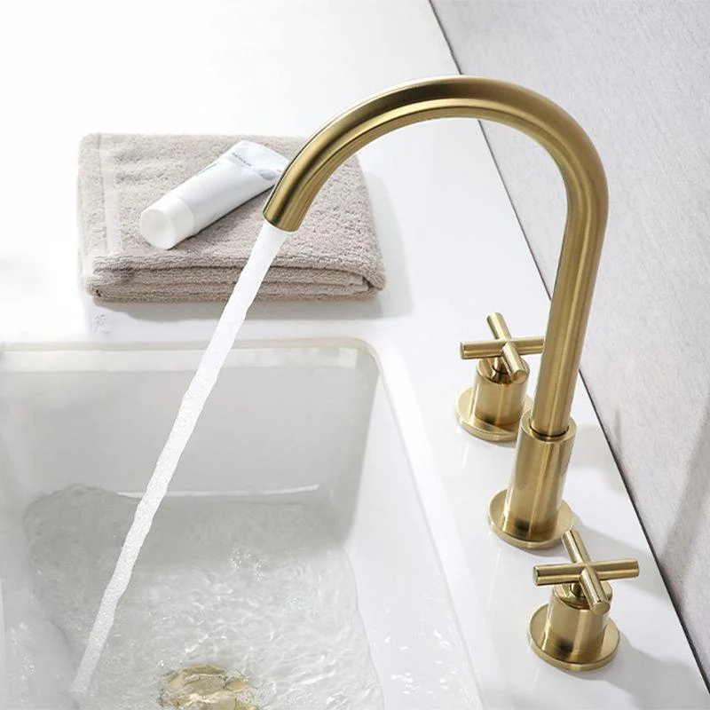 Glam Centerset Tap Brass Cross Handles 3 Holes Gooseneck Bathroom Sink Tap -Bathlova