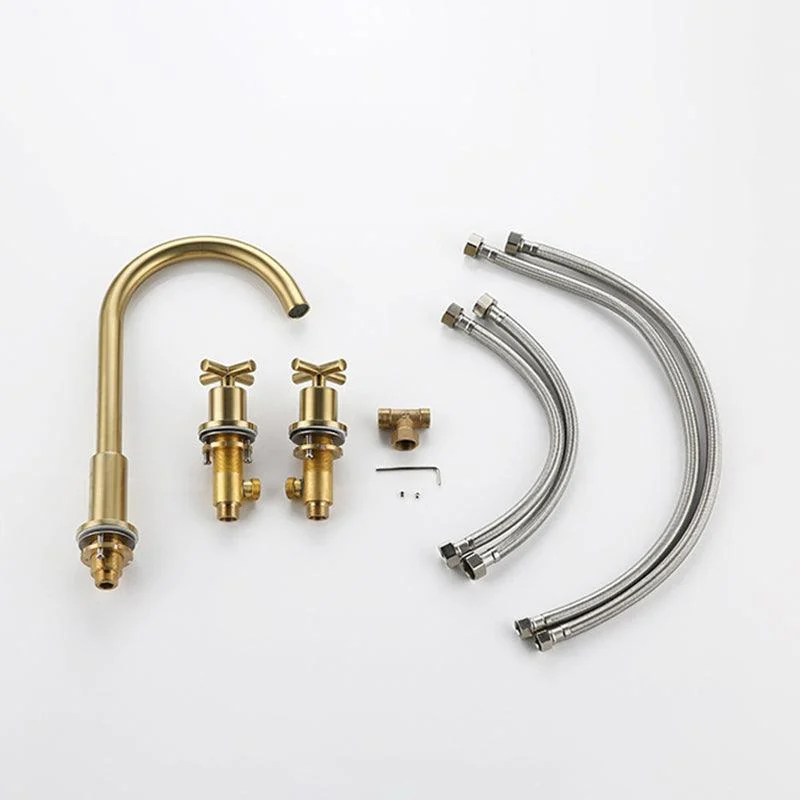 Glam Centerset Tap Brass Cross Handles 3 Holes Gooseneck Bathroom Sink Tap -Bathlova