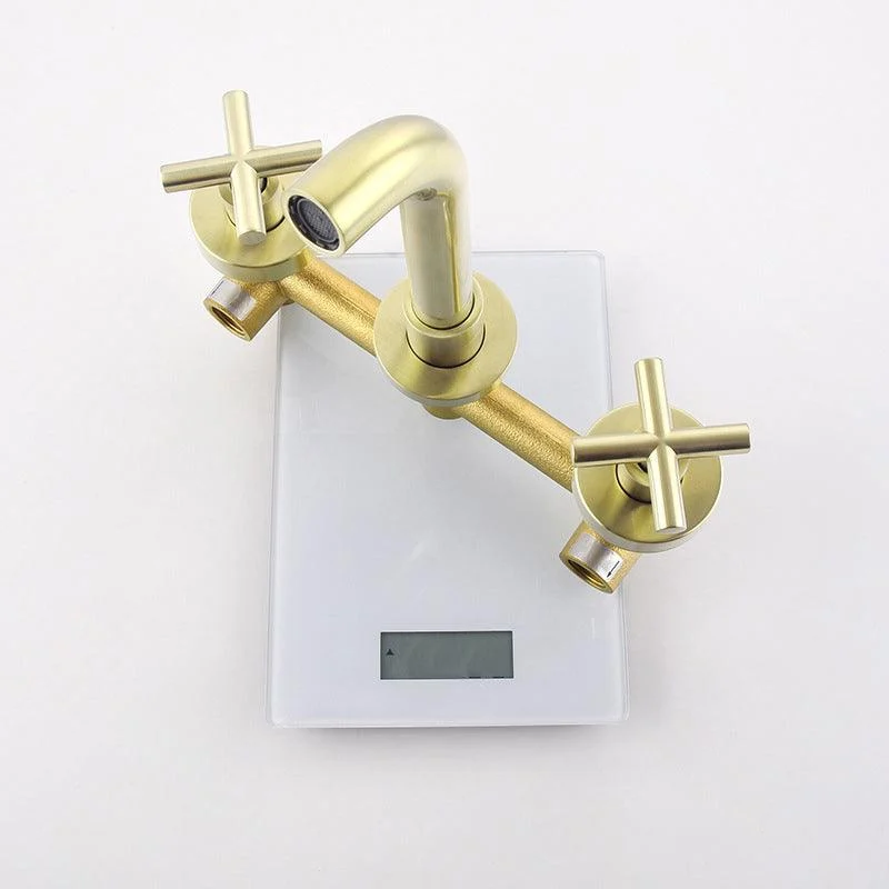 Glam Centerset Tap Brass Cross Handles 3 Holes Wall Mounted Bathroom Tap -Bathlova