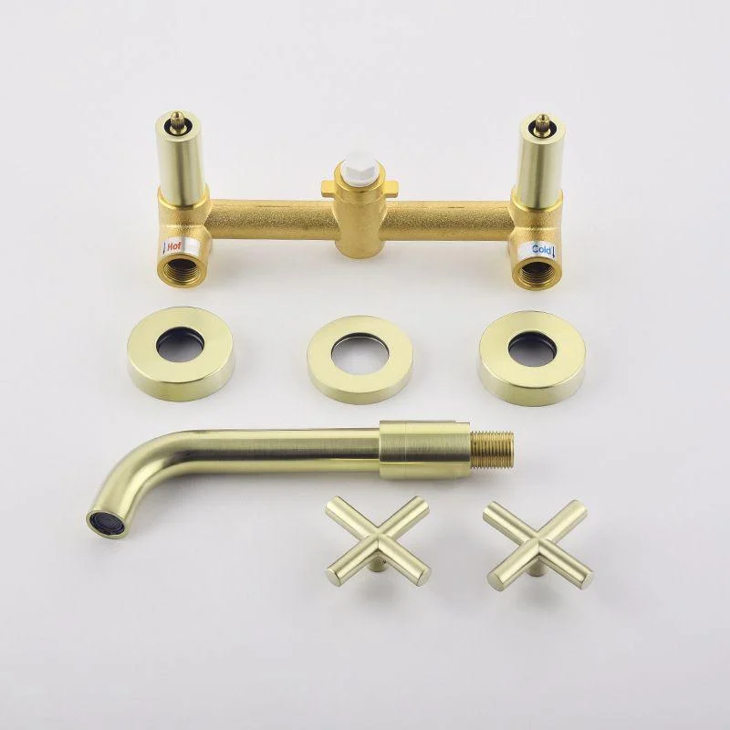 Glam Centerset Tap Brass Cross Handles 3 Holes Wall Mounted Bathroom Tap -Bathlova