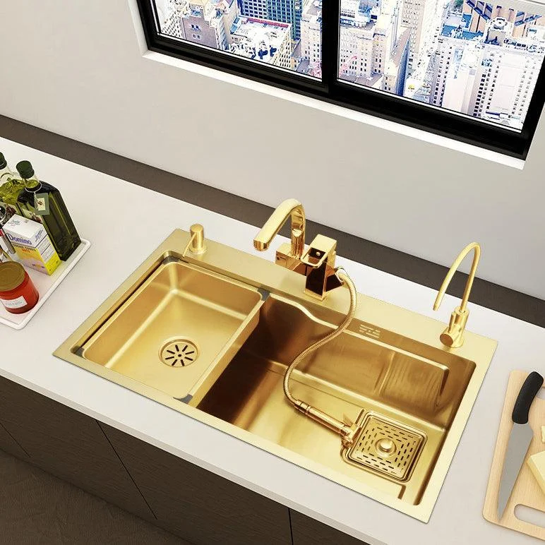 Glam Stainless Kitchen Sink Golden with Tap Cutting-Board Drain Assembly Sink -Bathlova