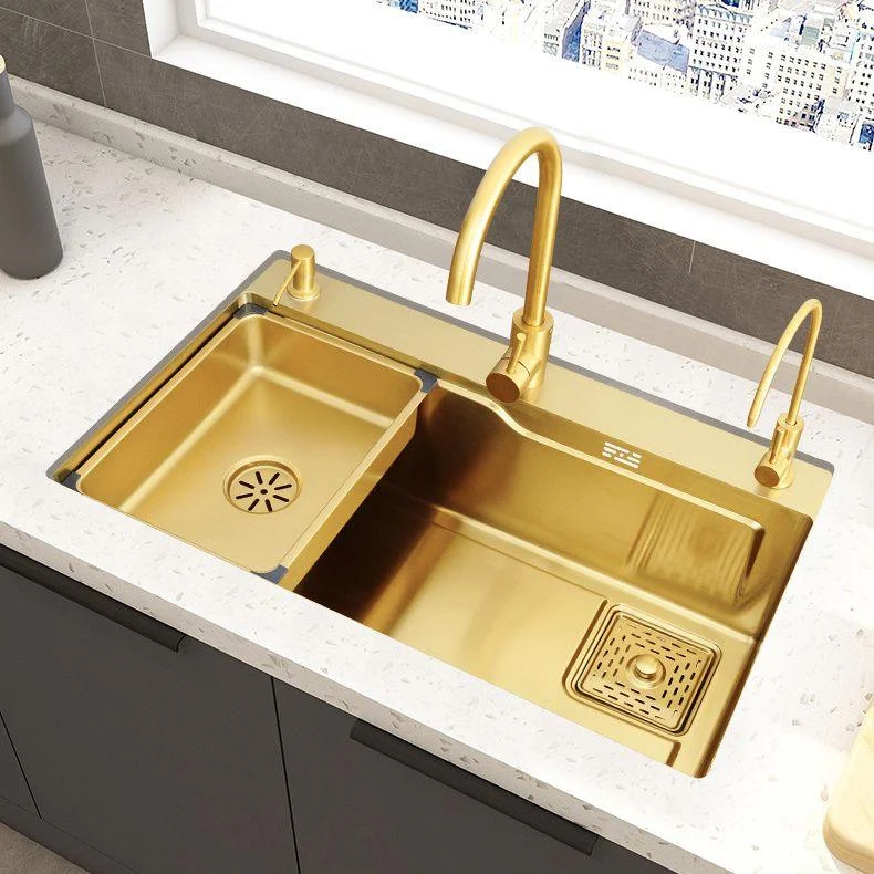 Glam Stainless Kitchen Sink Golden with Tap Cutting-Board Drain Assembly Sink -Bathlova