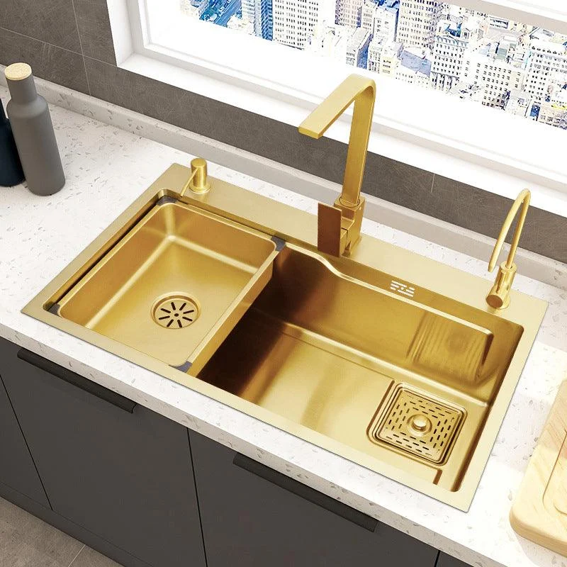 Glam Stainless Kitchen Sink Golden with Tap Cutting-Board Drain Assembly Sink -Bathlova