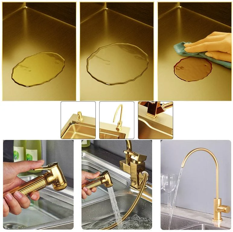 Glam Stainless Kitchen Sink Golden with Tap Cutting-Board Drain Assembly Sink -Bathlova