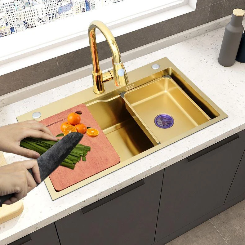 Glam Stainless Kitchen Sink Golden with Tap Cutting-Board Drain Assembly Sink -Bathlova