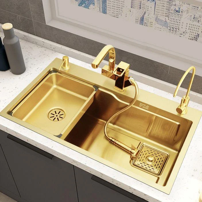 Glam Stainless Kitchen Sink Golden with Tap Cutting-Board Drain Assembly Sink -Bathlova