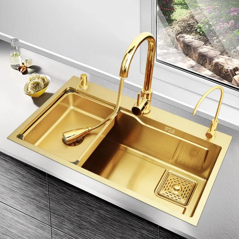 Glam Stainless Kitchen Sink Golden with Tap Cutting-Board Drain Assembly Sink -Bathlova