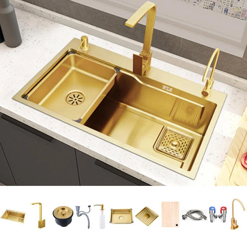 Glam Stainless Kitchen Sink Golden with Tap Cutting-Board Drain Assembly Sink -Bathlova