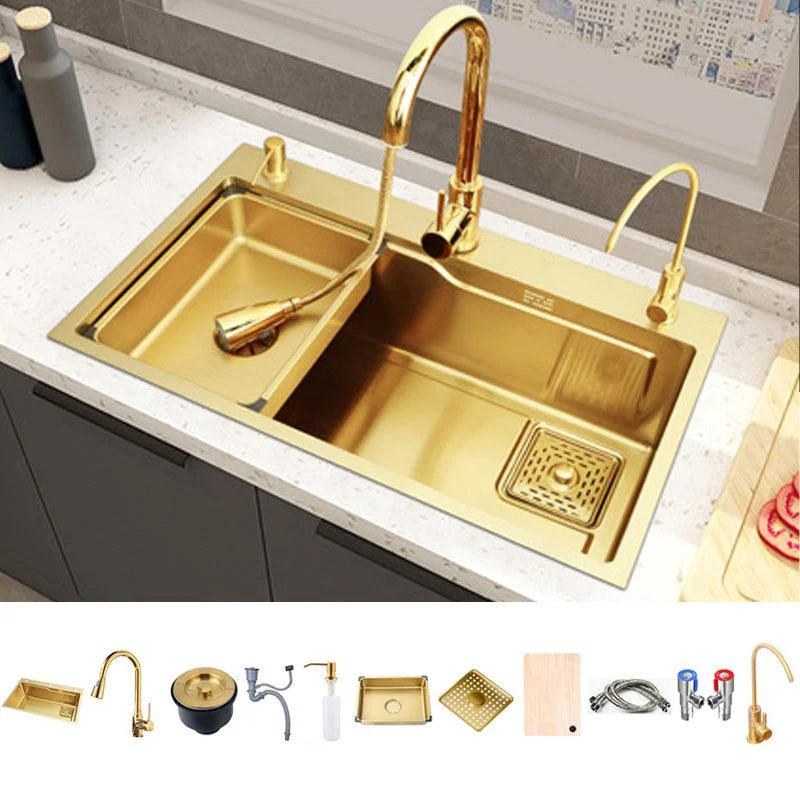 Glam Stainless Kitchen Sink Golden with Tap Cutting-Board Drain Assembly Sink -Bathlova