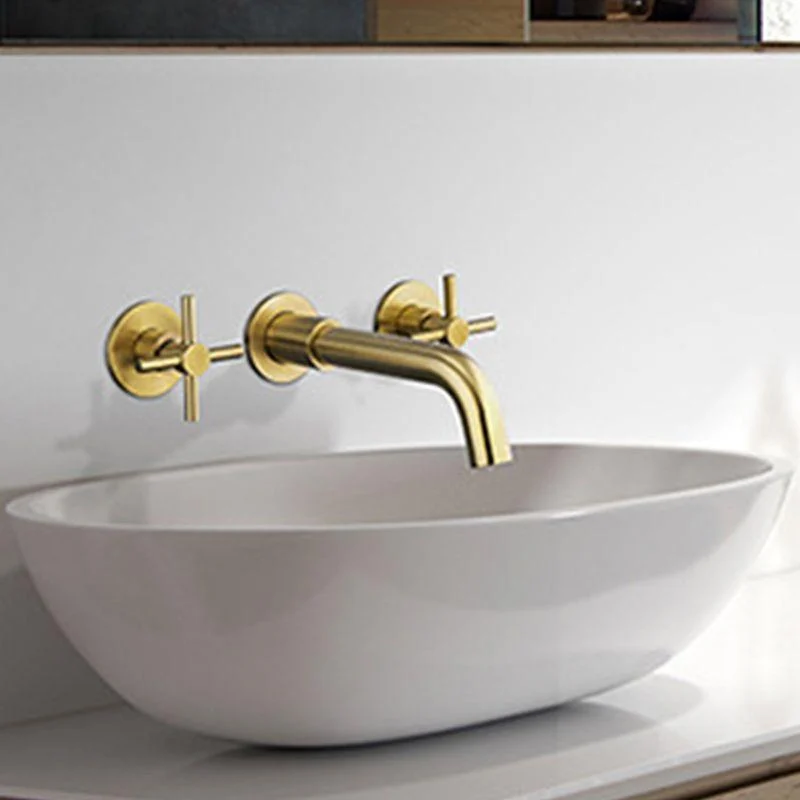 Glam Style Tap 3 Holes Wall Mounted Bathroom Taps with 2 Cross Handles -Bathlova