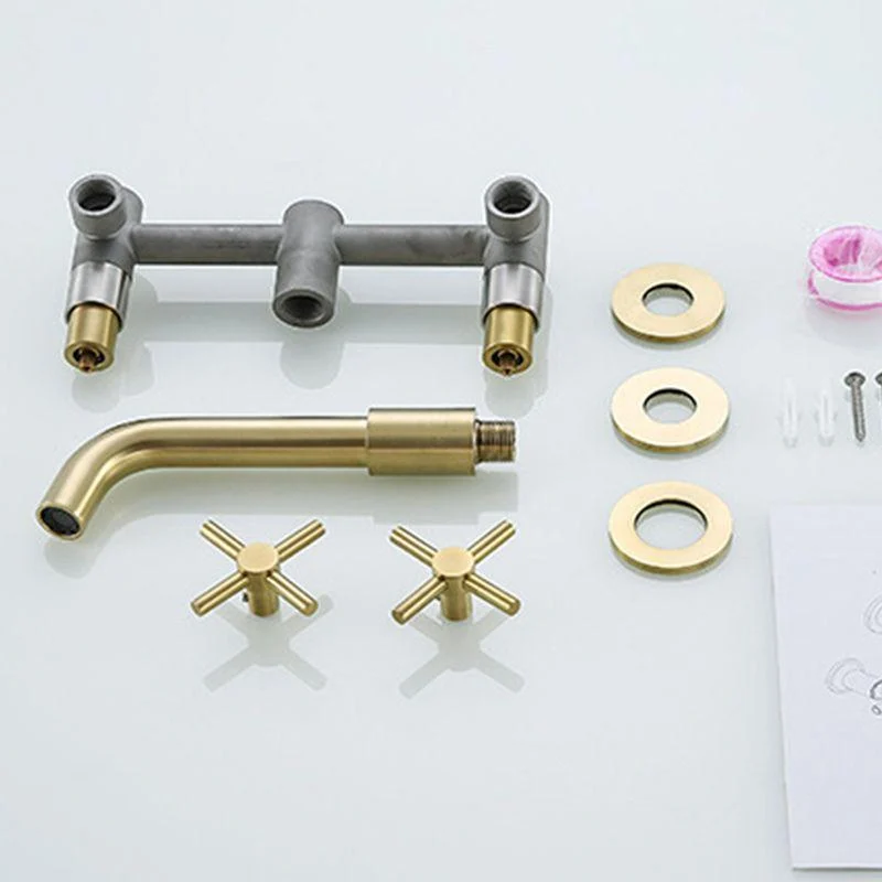 Glam Style Tap 3 Holes Wall Mounted Bathroom Taps with 2 Cross Handles -Bathlova