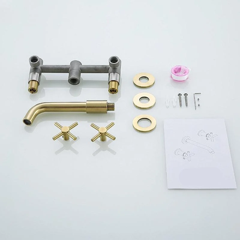 Glam Style Tap 3 Holes Wall Mounted Bathroom Taps with 2 Cross Handles -Bathlova