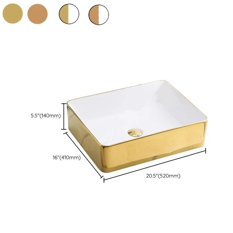 Gold Bathroom Sink Tap Contemporary Vitreous China Vessel Sink with Pop-Up Drain -Bathlova