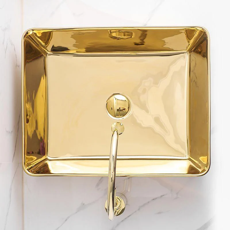 Gold Bathroom Sink Tap Contemporary Vitreous China Vessel Sink with Pop-Up Drain -Bathlova