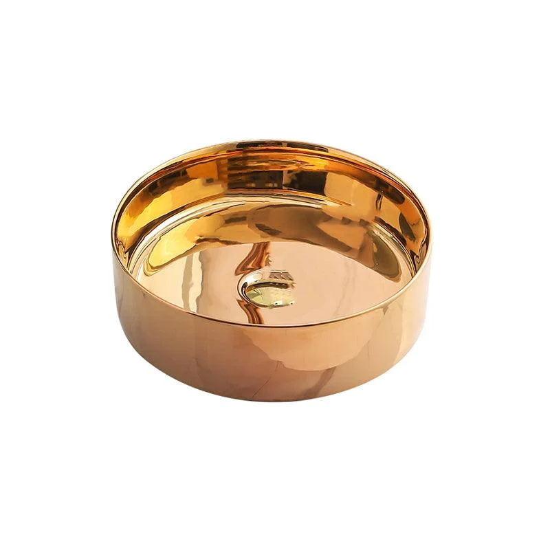 Gold Bathroom Sink Tap Contemporary Vitreous China Vessel Sink with Pop-Up Drain -Bathlova