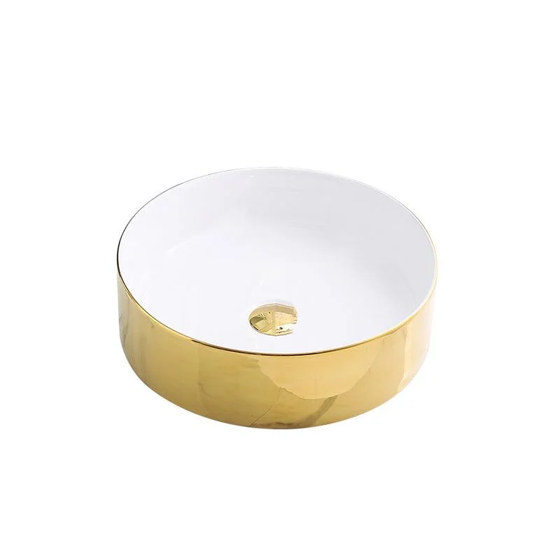 Gold Bathroom Sink Tap Contemporary Vitreous China Vessel Sink with Pop-Up Drain -Bathlova