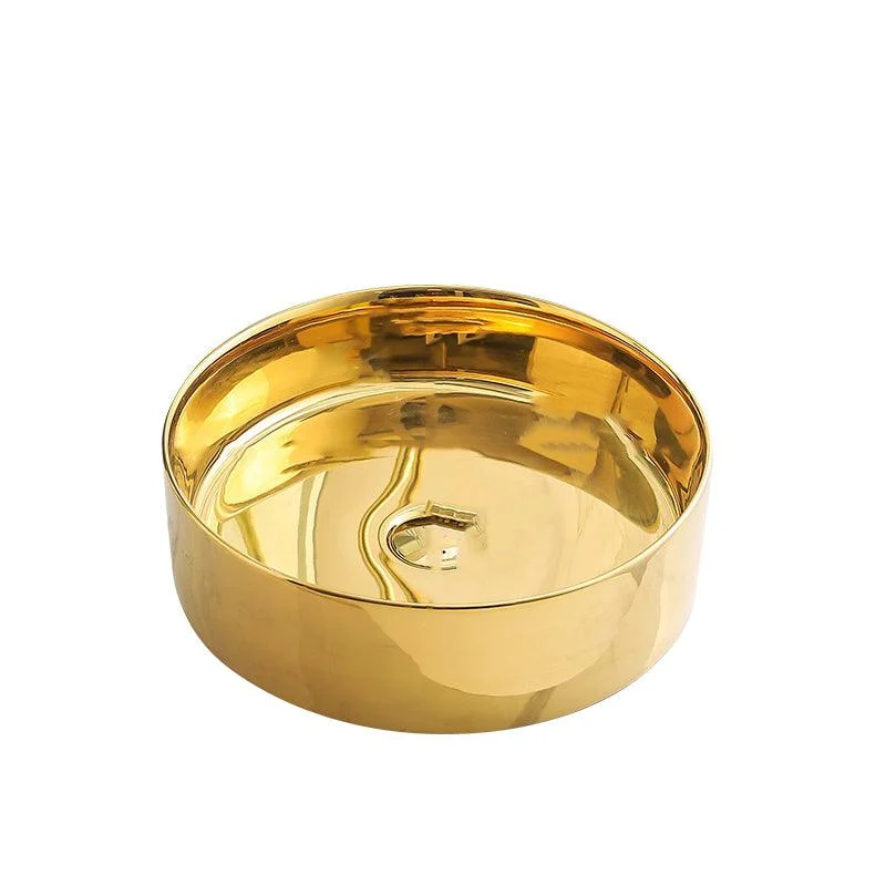 Gold Bathroom Sink Tap Contemporary Vitreous China Vessel Sink with Pop-Up Drain -Bathlova