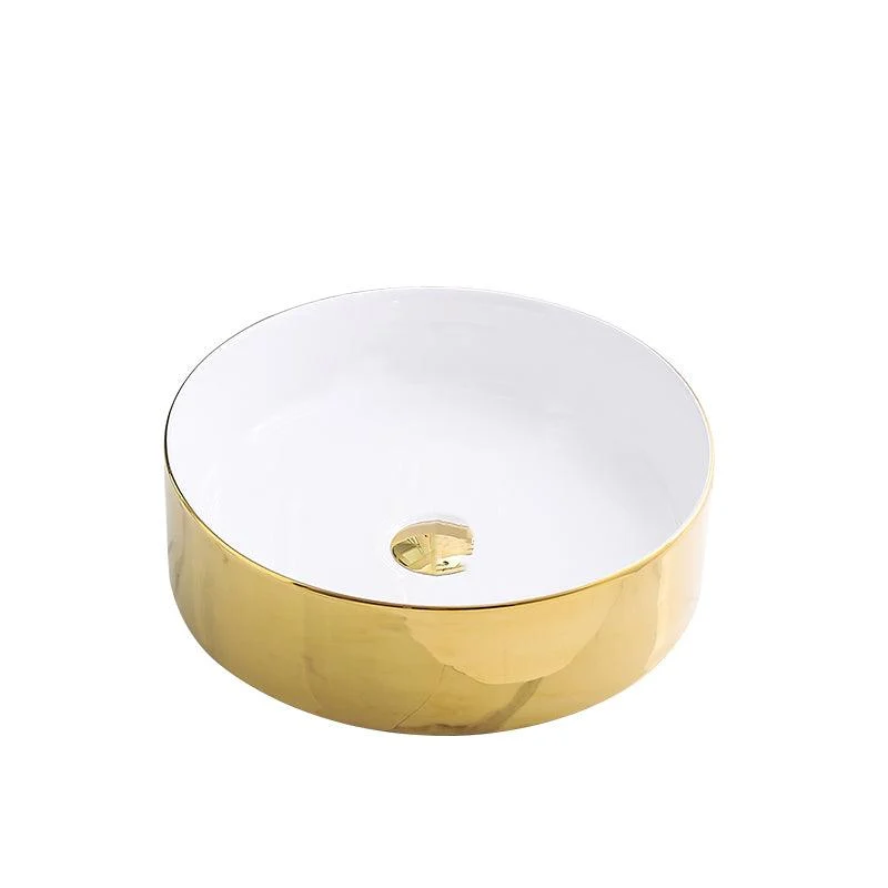 Gold Bathroom Sink Tap Contemporary Vitreous China Vessel Sink with Pop-Up Drain -Bathlova