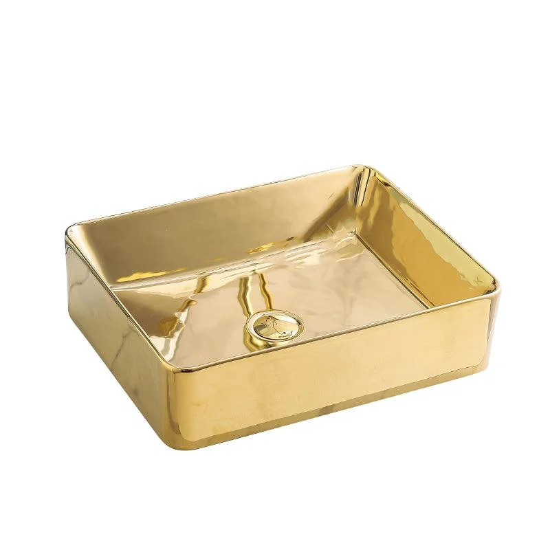 Gold Bathroom Sink Tap Contemporary Vitreous China Vessel Sink with Pop-Up Drain -Bathlova