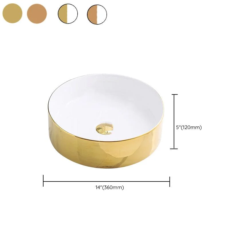 Gold Bathroom Sink Tap Contemporary Vitreous China Vessel Sink with Pop-Up Drain -Bathlova