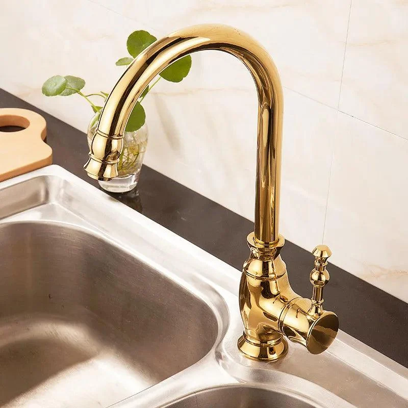 Gold Brass Kitchen Taps Sink Mixer Tap Rotating Deck Mounted Tap -Bathlova