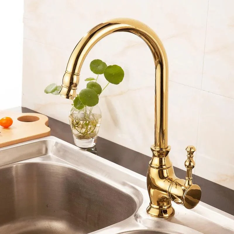 Gold Brass Kitchen Taps Sink Mixer Tap Rotating Deck Mounted Tap -Bathlova